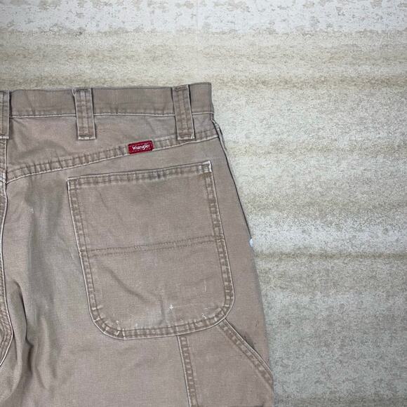 Vintage 90s Wrangler Carpenter Pants 36x34 Baggy Fit Tan Canvas Dungarees - Picture 3 of 6